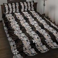Black and Beige Hawaii Shell Lei Quilt Bed Set Hawaiian Sunrise Shell Hebrew Cone Plumeria - Polynesian Pride