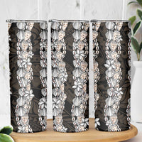 Black and Beige Hawaii Shell Lei Skinny Tumbler Hawaiian Sunrise Shell Hebrew Cone Plumeria - Polynesian Pride