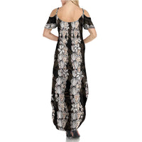 Black and Beige Hawaii Shell Lei Summer Maxi Dress Hawaiian Sunrise Shell Hebrew Cone Plumeria - Polynesian Pride
