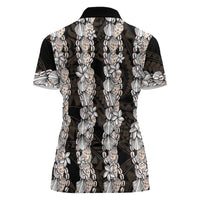 Black and Beige Hawaii Shell Lei Women Polo Shirt Hawaiian Sunrise Shell Hebrew Cone Plumeria - Polynesian Pride