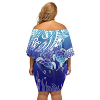 Polynesia Sea Turtle Off Shoulder Short Dress Happy Valentine Day Polynesian - Dark Cyan LT14 - Polynesian Pride