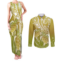 Polynesia Sea Turtle Couples Matching Tank Maxi Dress and Long Sleeve Button Shirt Happy Valentine Day Polynesian - Gold LT14 Gold - Polynesian Pride
