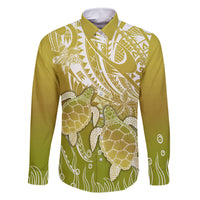 Polynesia Sea Turtle Family Matching Off Shoulder Short Dress and Hawaiian Shirt Happy Valentine Day Polynesian - Gold LT14 Dad's Shirt - Long Sleeve Gold - Polynesian Pride