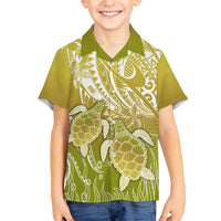 Polynesia Sea Turtle Family Matching Short Sleeve Bodycon Dress and Hawaiian Shirt Happy Valentine Day Polynesian - Gold LT14 Son's Shirt Gold - Polynesian Pride