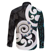 Aotearoa Koru Family Matching Long Sleeve Bodycon Dress and Hawaiian Shirt Cyan Maori Paua Shell Mix Silver Fern LT14 - Polynesian Pride