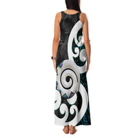 Aotearoa Koru Family Matching Tank Maxi Dress and Hawaiian Shirt Cyan Maori Paua Shell Mix Silver Fern LT14 - Polynesian Pride