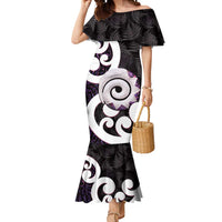 Aotearoa Koru Mermaid Dress Purple Maori Paua Shell Mix Silver Fern LT14 Women Black - Polynesian Pride