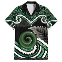 Koru Pounamu Aotearoa Family Matching Long Sleeve Bodycon Dress and Hawaiian Shirt Maori Paua Shell Mix Silver Fern LT14 Dad's Shirt - Short Sleeve Black - Polynesian Pride