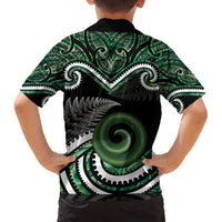 Koru Pounamu Aotearoa Family Matching Off The Shoulder Long Sleeve Dress and Hawaiian Shirt Maori Paua Shell Mix Silver Fern LT14 - Polynesian Pride
