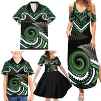 Koru Pounamu Aotearoa Family Matching Summer Maxi Dress and Hawaiian Shirt Maori Paua Shell Mix Silver Fern LT14 - Polynesian Pride