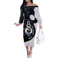 Aotearoa Pikorua Family Matching Off The Shoulder Long Sleeve Dress and Hawaiian Shirt NZ Twist - Bond And Love LT14 Mom's Dress White - Polynesian Pride