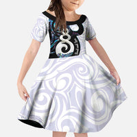 Aotearoa Pikorua Family Matching Off Shoulder Maxi Dress and Hawaiian Shirt NZ Twist - Bond And Love LT14 Daughter's Dress White - Polynesian Pride