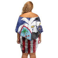 United States Guam Family Matching Off Shoulder Short Dress and Hawaiian Shirt USA Eagle Guahan Seal Bougainvillea LT14 - Polynesian Pride