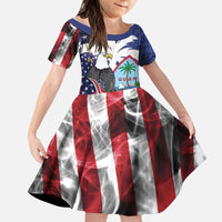 United States Guam Family Matching Short Sleeve Bodycon Dress and Hawaiian Shirt USA Eagle Guahan Seal Bougainvillea LT14 Daughter's Dress Blue - Polynesian Pride