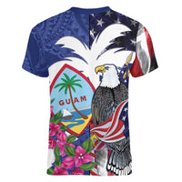 United States Guam Women V-Neck T-Shirt USA Eagle Guahan Seal Bougainvillea LT14 - Polynesian Pride