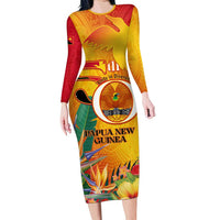 Papua New Guinea Independence Day Family Matching Long Sleeve Bodycon Dress and Hawaiian Shirt 50th Anniversary Unity in Diversity LT14 Mom's Dress Red - Polynesian Pride