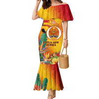 Papua New Guinea Independence Day Family Matching Mermaid Dress and Hawaiian Shirt 50th Anniversary Unity in Diversity LT14 Mom's Dress Red - Polynesian Pride