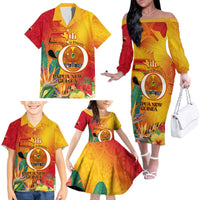 Papua New Guinea Independence Day Family Matching Off The Shoulder Long Sleeve Dress and Hawaiian Shirt 50th Anniversary Unity in Diversity LT14 - Polynesian Pride