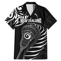 Personalised New Zealand Silver Fern Lacrosse Family Matching Mermaid Dress and Hawaiian Shirt Aotearoa Maori Pattern LT14 Dad's Shirt - Short Sleeve Black - Polynesian Pride