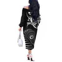 Personalised New Zealand Silver Fern Lacrosse Off The Shoulder Long Sleeve Dress Aotearoa Maori Pattern
