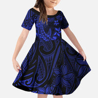 Blue Polynesian Family Matching Outfits Mermaid Dress And Hawaiian Shirt Tribal Hammerhead Shark LT14 Daughter's Dress - Polynesian Pride