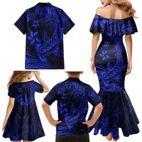 Blue Polynesian Family Matching Outfits Mermaid Dress And Hawaiian Shirt Tribal Hammerhead Shark LT14 - Polynesian Pride