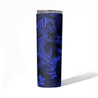 Polynesian Skinny Tumbler Blue Hawaiian Tribal Hammerhead Shark