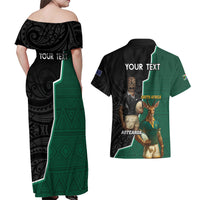 Personalised New Zealand And South Africa Rugby Couples Matching Off Shoulder Maxi Dress and Hawaiian Shirt 2024 All Black Springboks Mascots Together LT14 - Polynesian Pride