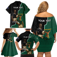 Personalised New Zealand And South Africa Rugby Family Matching Off Shoulder Short Dress and Hawaiian Shirt 2024 All Black Springboks Mascots Together LT14 - Polynesian Pride