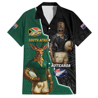 Personalised New Zealand And South Africa Rugby Hawaiian Shirt 2024 All Black Springboks Mascots Together LT14 Green - Polynesian Pride