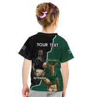 Personalised New Zealand And South Africa Rugby Kid T Shirt 2024 All Black Springboks Mascots Together LT14 - Polynesian Pride