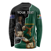 Personalised New Zealand And South Africa Rugby Long Sleeve Shirt 2024 All Black Springboks Mascots Together LT14 - Polynesian Pride