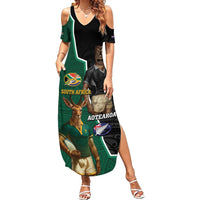 Personalised New Zealand And South Africa Rugby Summer Maxi Dress 2024 All Black Springboks Mascots Together LT14 Women Green - Polynesian Pride