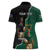 Personalised New Zealand And South Africa Rugby Women Polo Shirt 2024 All Black Springboks Mascots Together LT14 - Polynesian Pride