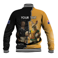 Personalised New Zealand And Australia Rugby Baseball Jacket 2024 All Black Wallabies Mascots Together LT14 - Polynesian Pride
