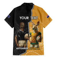 Personalised New Zealand And Australia Rugby Family Matching Mermaid Dress and Hawaiian Shirt 2024 All Black Wallabies Mascots Together LT14 - Polynesian Pride