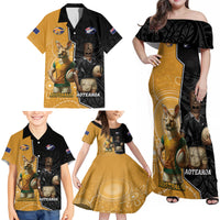 Personalised New Zealand And Australia Rugby Family Matching Off Shoulder Maxi Dress and Hawaiian Shirt 2024 All Black Wallabies Mascots Together LT14 - Polynesian Pride