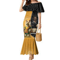 Personalised New Zealand And Australia Rugby Mermaid Dress 2024 All Black Wallabies Mascots Together LT14 Women Black - Polynesian Pride