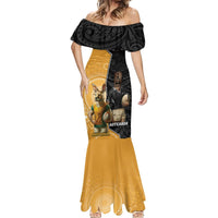 Personalised New Zealand And Australia Rugby Mermaid Dress 2024 All Black Wallabies Mascots Together LT14 - Polynesian Pride