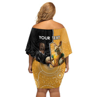 Personalised New Zealand And Australia Rugby Off Shoulder Short Dress 2024 All Black Wallabies Mascots Together LT14 - Polynesian Pride