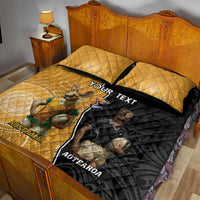 Personalised New Zealand And Australia Rugby Quilt Bed Set 2024 All Black Wallabies Mascots Together