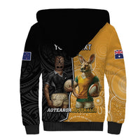 Personalised New Zealand And Australia Rugby Sherpa Hoodie 2024 All Black Wallabies Mascots Together LT14 - Polynesian Pride