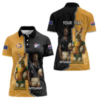 Personalised New Zealand And Australia Rugby Women Polo Shirt 2024 All Black Wallabies Mascots Together LT14 - Polynesian Pride