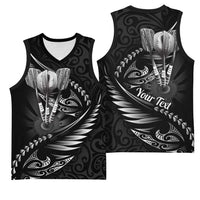 Personalised All Black New Zealand Darts Basketball Jersey Aoteroa Fern Maori Galaxy Style LT14 - Polynesian Pride