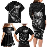 Personalised All Black New Zealand Darts Family Matching Long Sleeve Bodycon Dress and Hawaiian Shirt Aoteroa Fern Maori Galaxy Style LT14 - Polynesian Pride