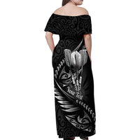Personalised All Black New Zealand Darts Family Matching Off Shoulder Maxi Dress and Hawaiian Shirt Aoteroa Fern Maori Galaxy Style LT14 - Polynesian Pride