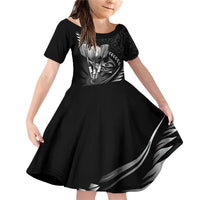 Personalised All Black New Zealand Darts Family Matching Off Shoulder Short Dress and Hawaiian Shirt Aoteroa Fern Maori Galaxy Style LT14 Daughter's Dress Black - Polynesian Pride