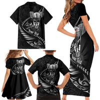 Personalised All Black New Zealand Darts Family Matching Short Sleeve Bodycon Dress and Hawaiian Shirt Aoteroa Fern Maori Galaxy Style LT14 - Polynesian Pride