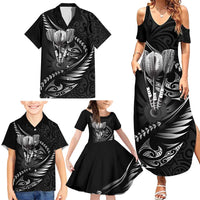 Personalised All Black New Zealand Darts Family Matching Summer Maxi Dress and Hawaiian Shirt Aoteroa Fern Maori Galaxy Style LT14 - Polynesian Pride