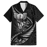 Personalised All Black New Zealand Darts Family Matching Summer Maxi Dress and Hawaiian Shirt Aoteroa Fern Maori Galaxy Style LT14 Dad's Shirt - Short Sleeve Black - Polynesian Pride